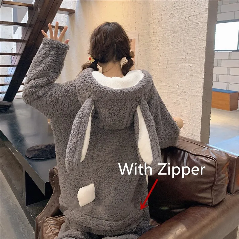 

Winter Thicken Onesie Pajamas Women Warm Plush Kawaii Animal Rabbit One Piece Cosplay Bunny Homewear Sleepwear Jumpsuit Costume