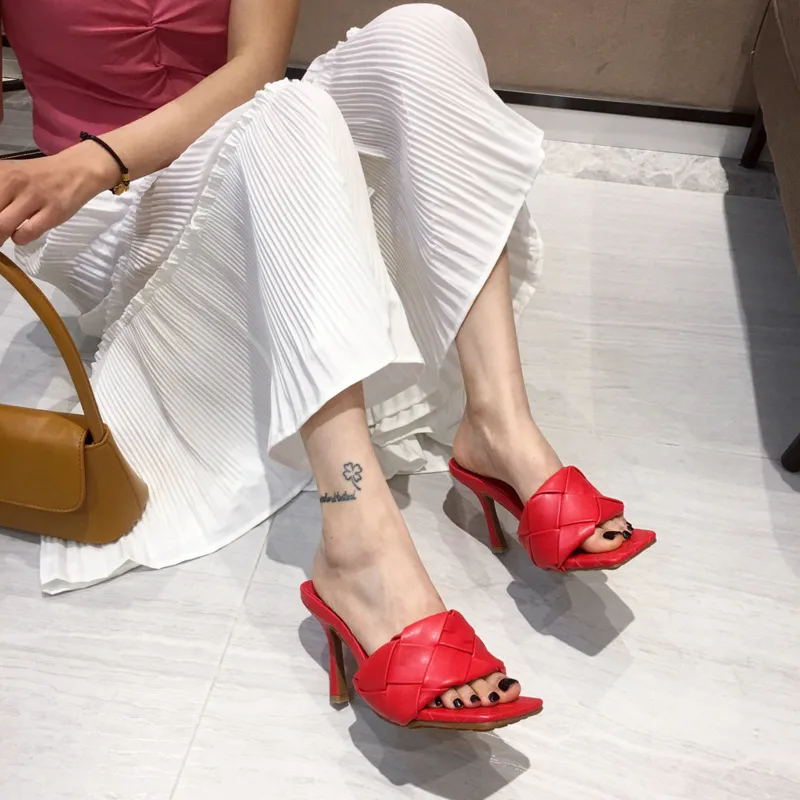 

Summer Slippers High Heels Women Shoes Round Toe Thin High Heel Female Shoes Open Hollow Out Beach Fashion Ladies Party Slipper