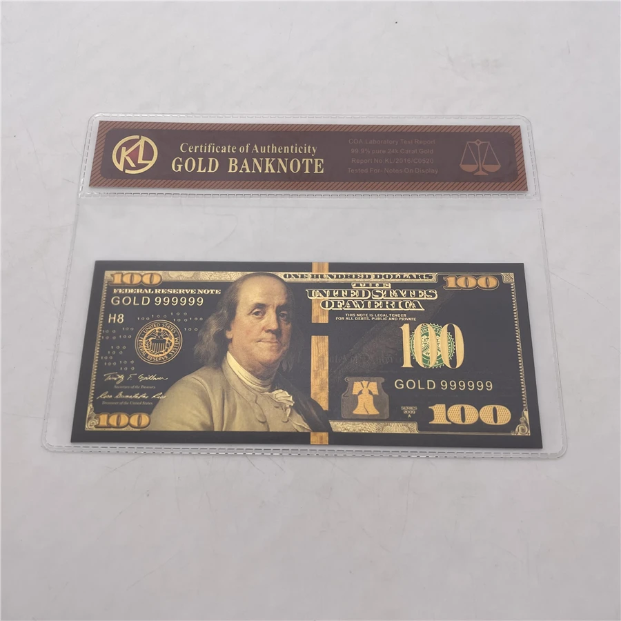 10 шт. памятные пластиковые карты для банкнот из черной золотой фольги 100 долларов