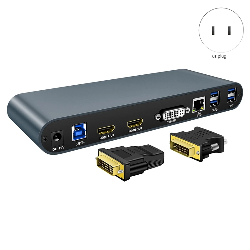 USB Docking Station 2 HDMI+DVI+RJ45+MIC Multifunctional HUB12 in 1 Docking Station