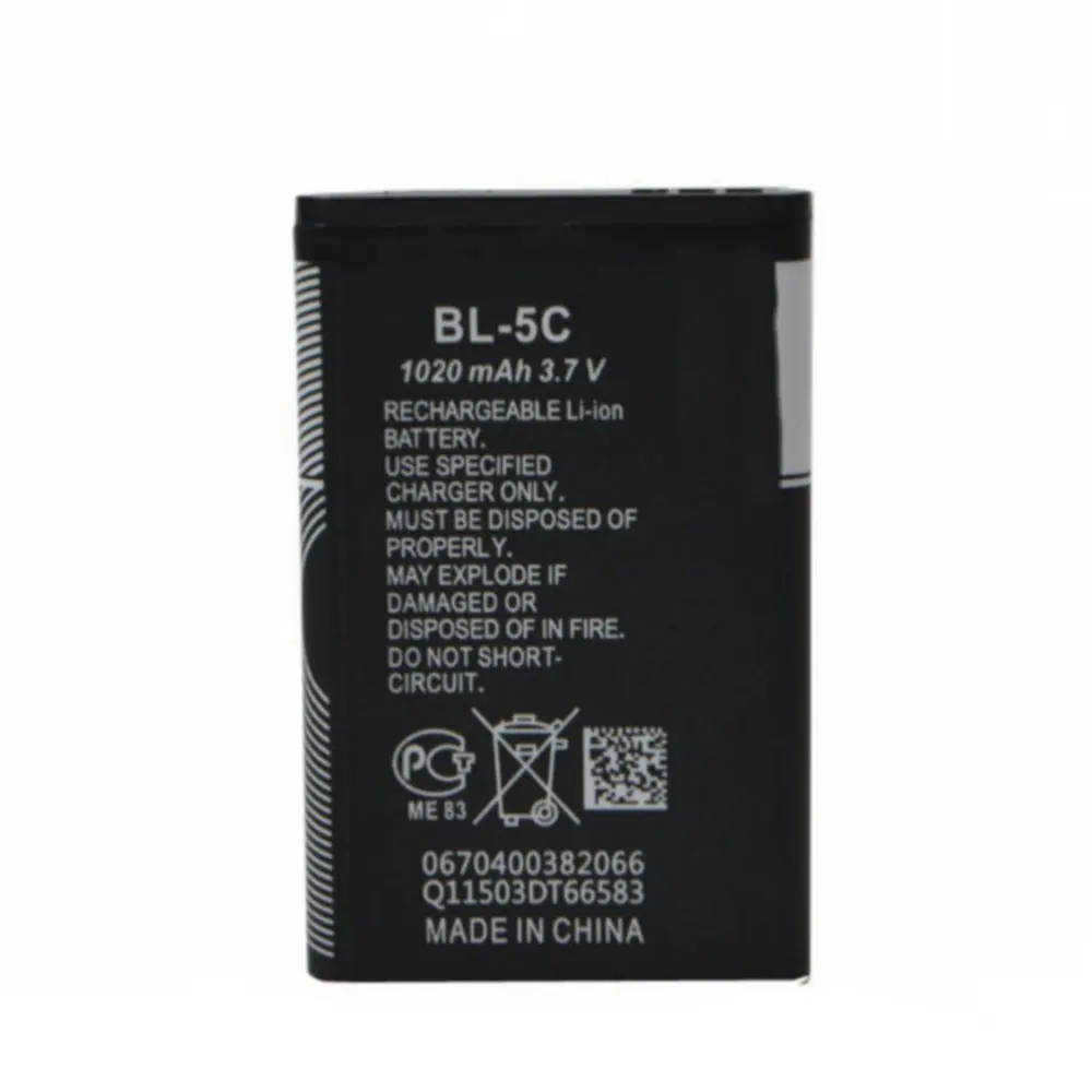 Сменный аккумулятор для Nokia BL-5C 1020 1000 1010 1108 1110 E50 E60 N70 1112 1116 BL5C BL 5C 6680 2020 мАч |