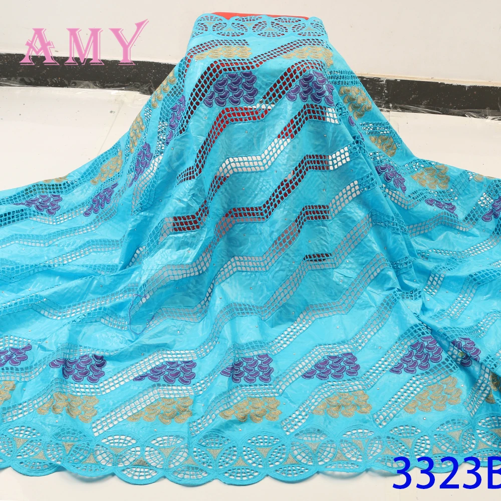 

African Bazin Riche Fabric With Brode Latest Fashion Embroidery Bazin Lace Fabric With Net Lace 5 yards AMY3323B