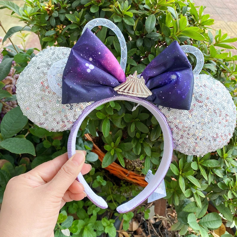 

Newest Minnie Mickey Mouse ears Headband Shanghai Disney Space Mountain Bows EARS COSTUME Headband Cosplay Plush Adult/Kids Gift