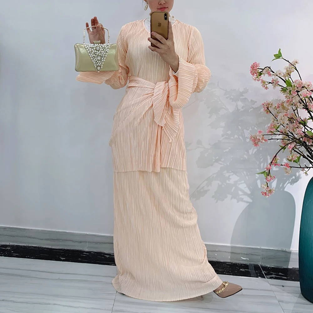 

Ramadan Eid Mubarak Pleated African Dresses For Women Abaya Dubai Turkey Islam Muslim Fashion Hijab Maxi Dress Robe Longue Femme