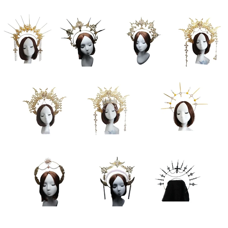 

Винтажные Аксессуары для ювелирных изделий в стиле "Лолита", рельефная корона с ореолом, жемчужная цепочка из бисера, повязка на голову, металлическая тиара, упаковка из материала «сделай сам»