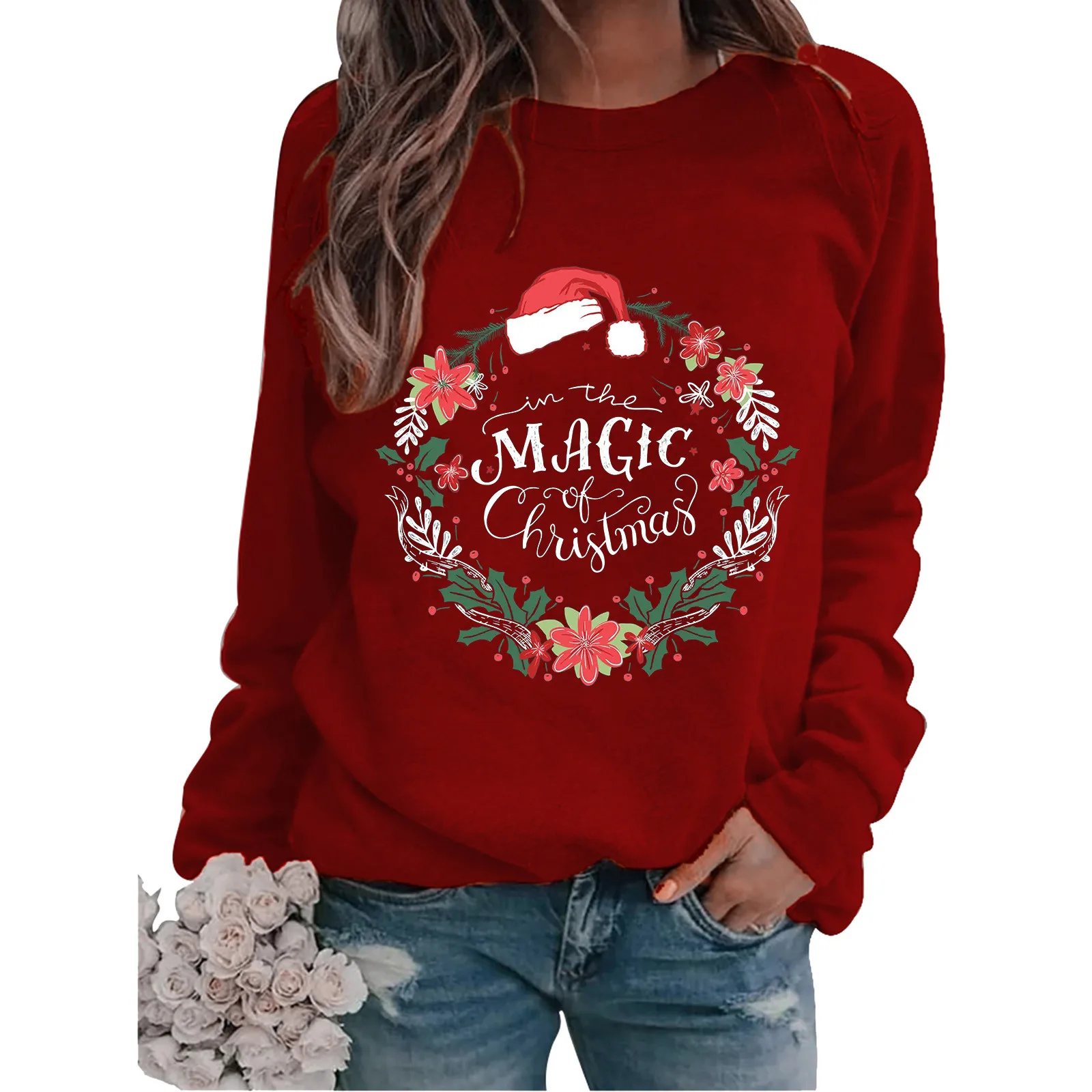 

Warm Sweatshirt Blouse Long-sleeved Casual Winter Print Women Pullover Fashion Women's Blouse Blouse For Women