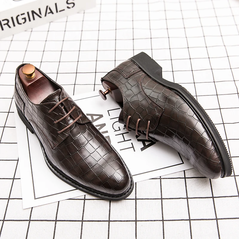 Туфли-оксфорды мужские кожаные повседневные на шнуровке крокодиловый узор Дерби