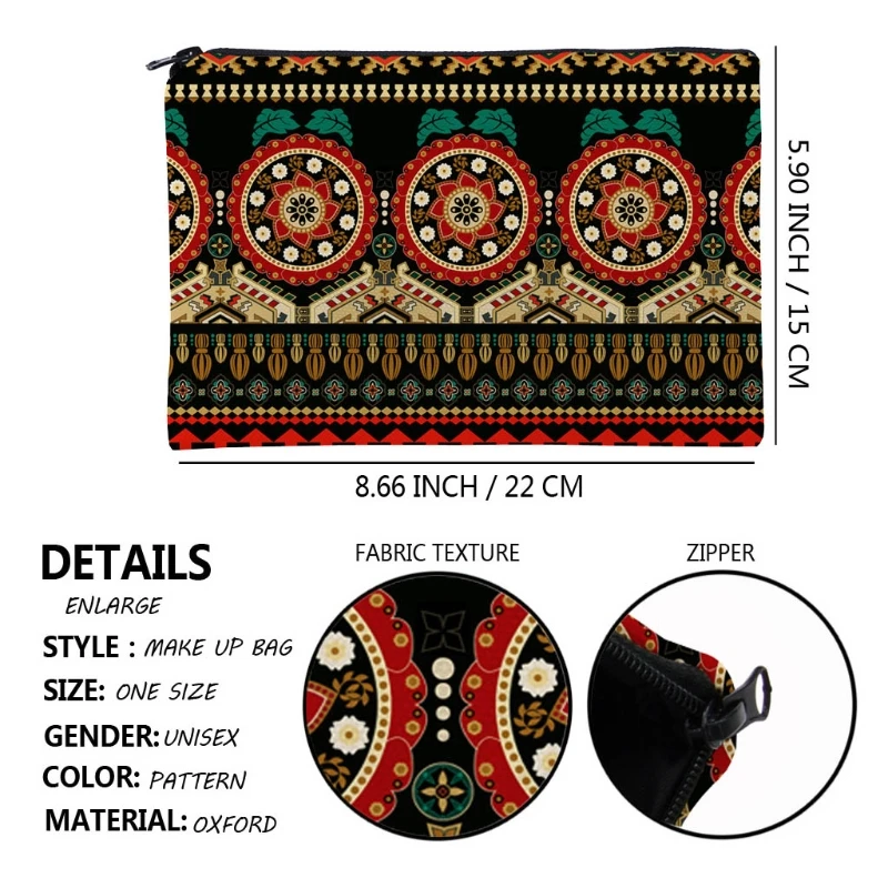 

Zip Small Makeup Bag Toiletry Pouch Waterproof Cosmetic Bag with Mandala Flowers Pattern