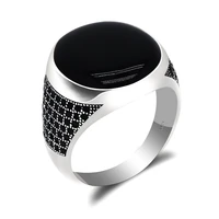 pure 925 sterling silver man ring with oval black enamel thai silver women ring male fine jewelry couple gift simple design
