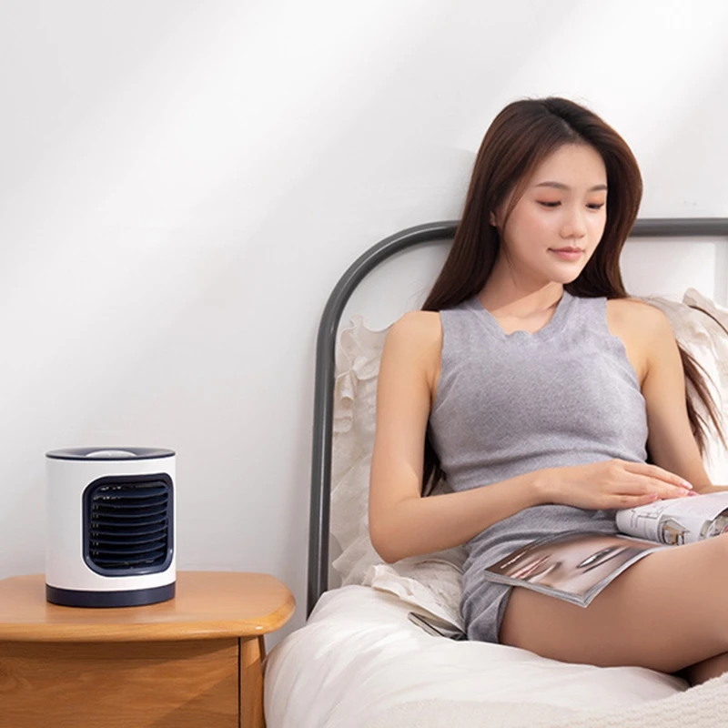 

HOT-Mini Portable Air Conditioner Conditioning Humidifier Purifier USB Projection Lamp Desktop Air Cooler Fan