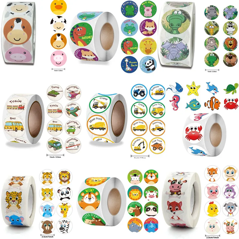 

500pcs 1inch Round cute Animal Stickers for Kids Teacher Reward Encourage Sticker Children DIY Diary scrapbook Supplies kawaii