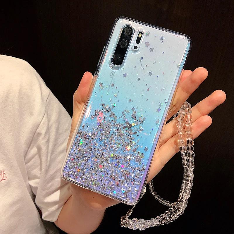 Чехол для HUAWEI P40 Lite E P20 P30 Pro New Mate 20 30 Y5P Y7P Y5 Y6 Y7 Y9 Prime 2019 мягкий прозрачный с блестками