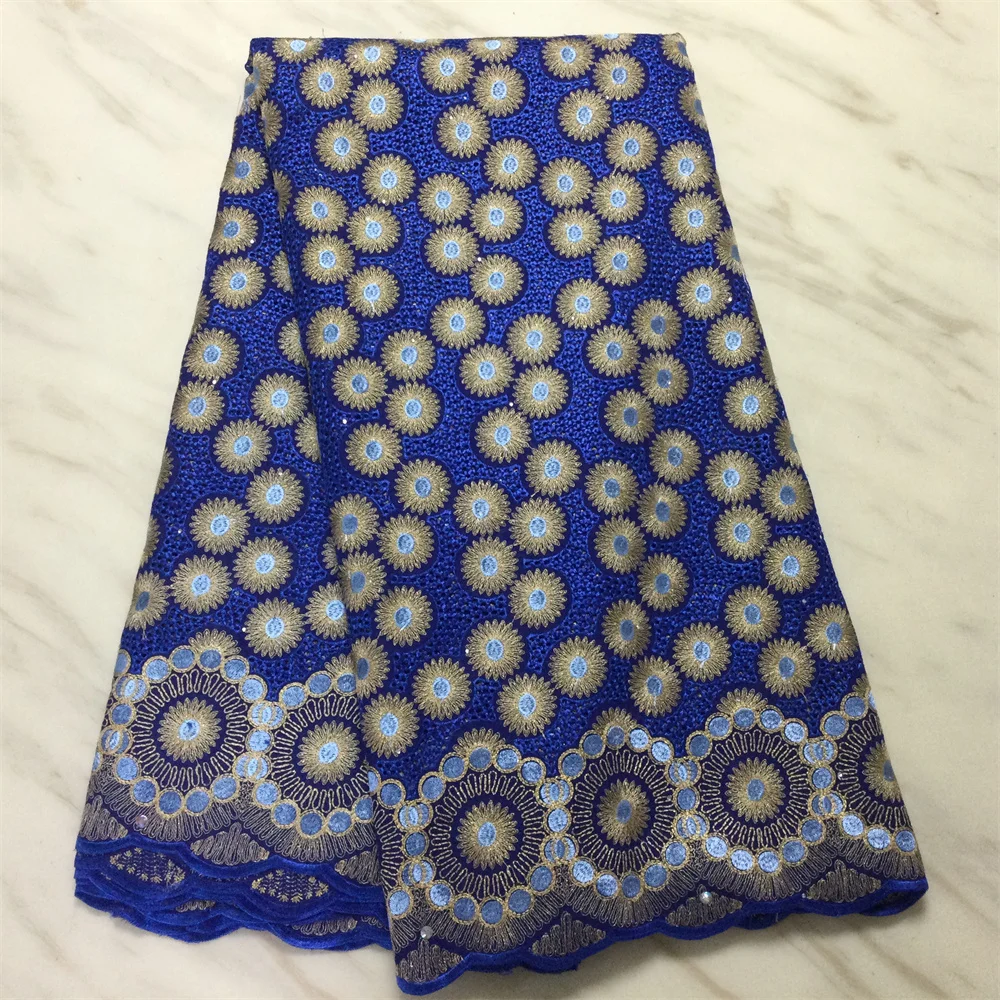 

JNP Swiss Voile African Lace Fabric Quality Bule Cotton Embroidery Dubai Cloth 5 Yards Material for Sewing Women Party Dress