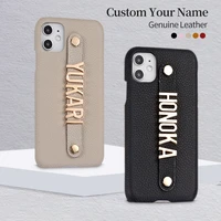 holding strap metal personalization your name pebble grain leather genuine for iphone 12 13 pro max x xs xr max 7 8 7plus 8plus