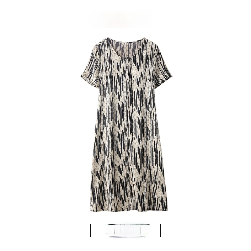 

2021 Women Spring Summer Casual Chic Silk Vestido Lady Print O Neck Short Sleeve A-line Dress Female Elegant Pleated Dresses K35