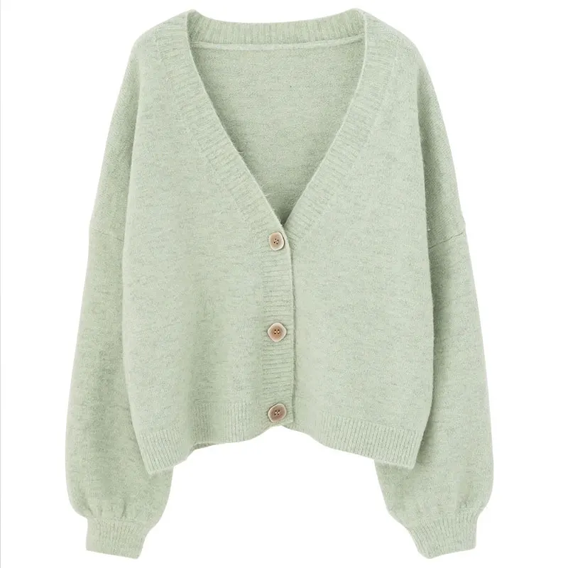 

Knitted Chunky Cardigan Sweater Women Simple Solid Thick Button Clothing Sweater Stylish Tops for Female Autumn Winter