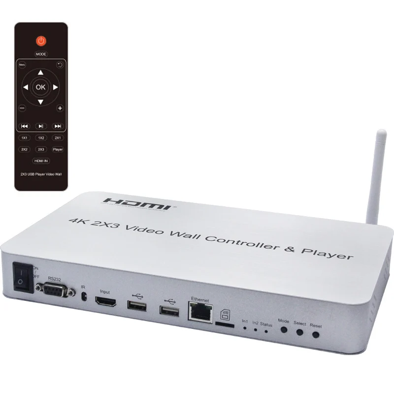 Настенный видеоконтроллер 4K 2x3 HDMI с плеером KVM USB мышь клавиатура RS232 Поддержка Wi-Fi и соединение DLAN