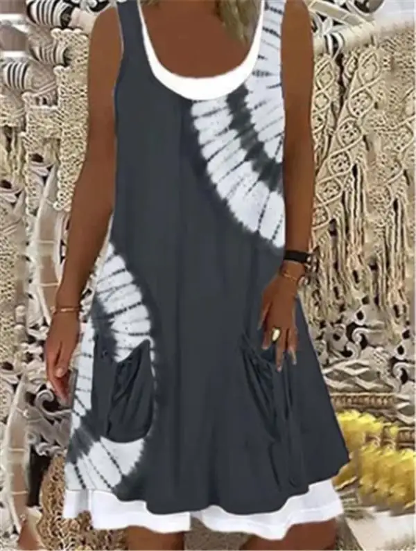 

New 2021 Summer Casual Temperament Women's Suspender Type Sleeveless Round Neck A-line Skirt Dress Plus Size Dress