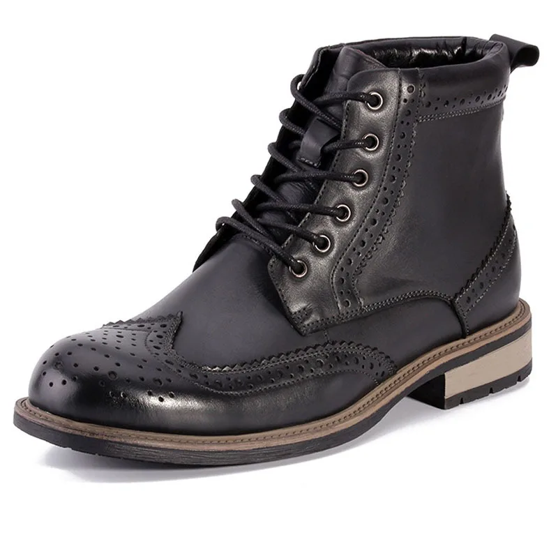 Мужские ботильоны из натуральной кожи с перфорацией на шнуровке|Ботинки| |