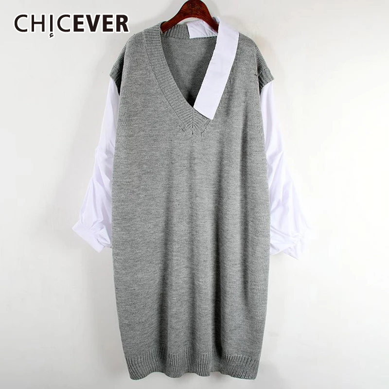 Женское платье с v образным вырезом CHICEVER свободное трикотажное мини рукавами