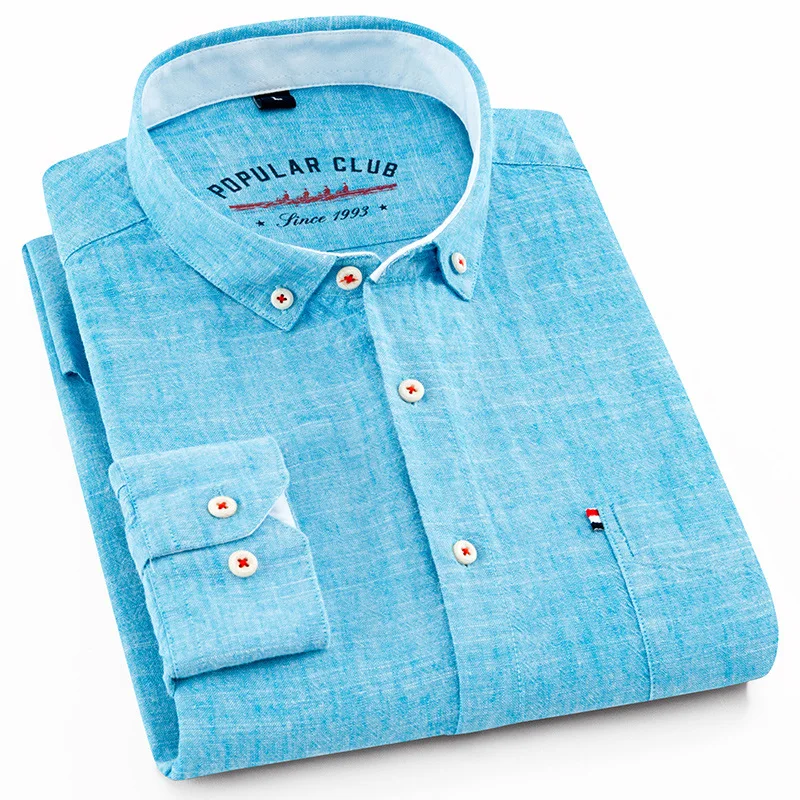 80% cotone 20% camicie di lino camicia a maniche lunghe per uomo abbigliamento camicia di canapa Casual colorata pura camisa masculina camicie eleganti da uomo