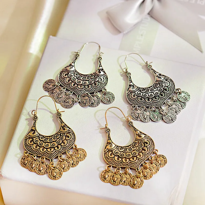 Античные бронзовые индийские серьги Jhumka женские серебряные этнические резная