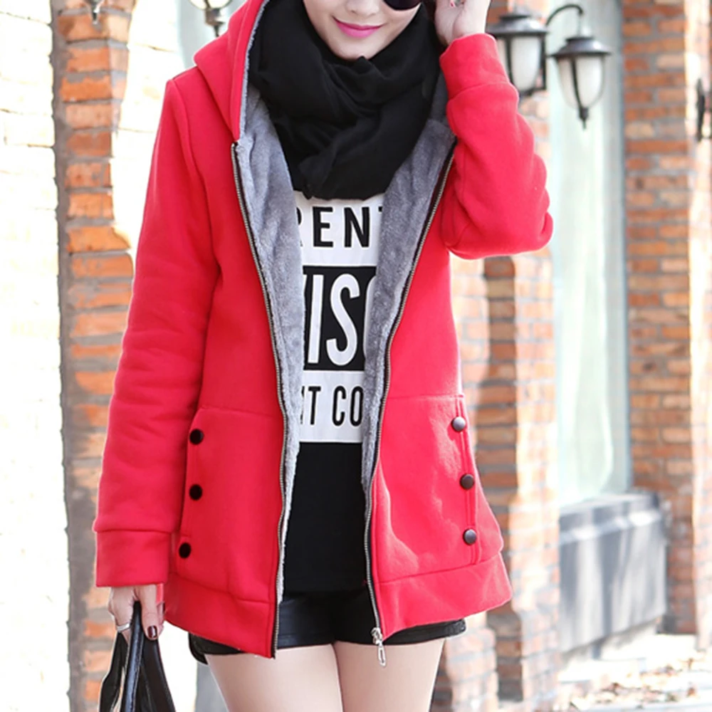 vertvie winter jacket women solid hooded thick fleece casual jacket female fashion slim plus size coats streetwear jackets Mujer