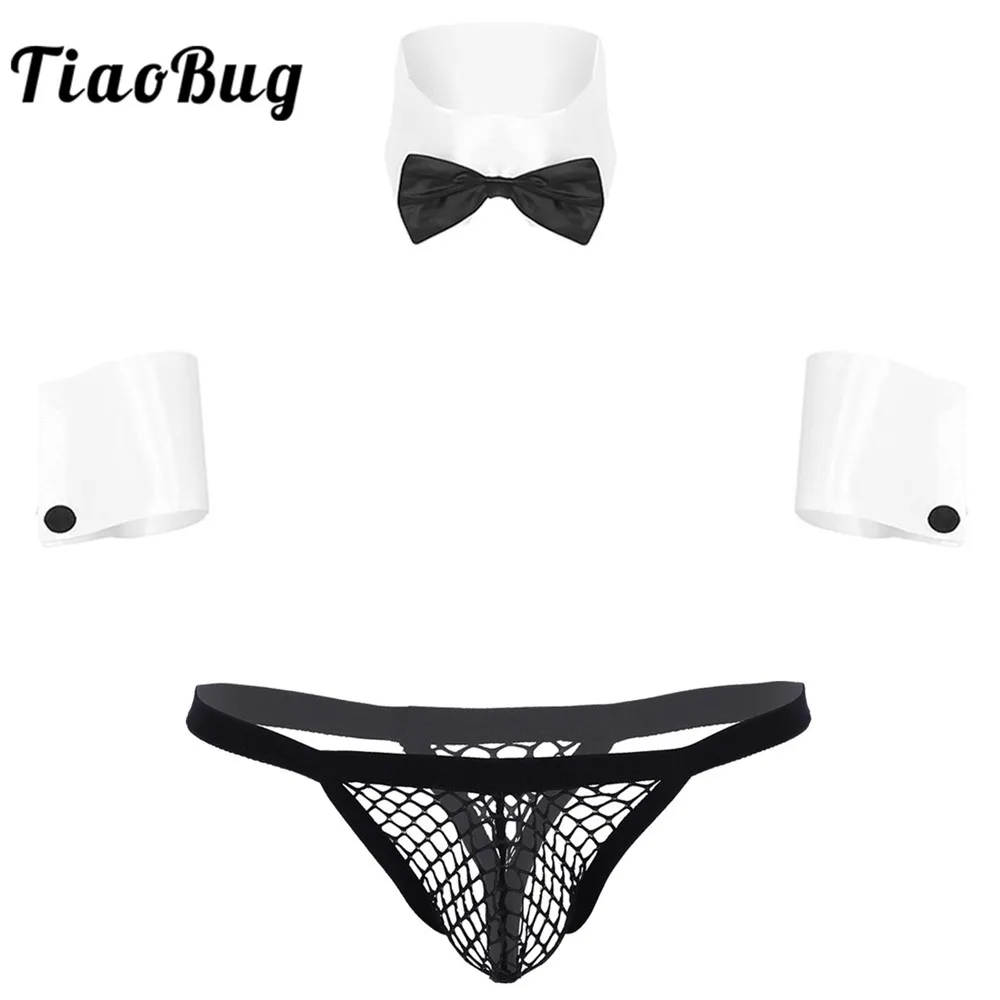 Мужской костюм смокинг официанта эротическое белье комплект сетчатый пояс