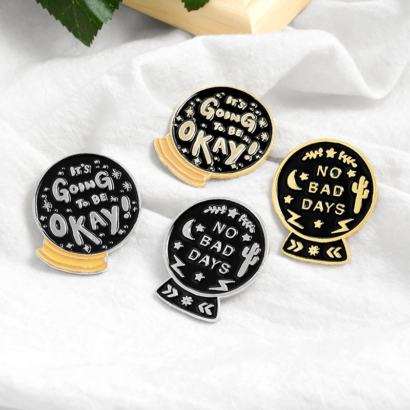 

QIHE JEWELRY Magic Decoration Ball Enamel Lapel Pins Gonna Be Okay Brooches Badges Fashion Pins Gifts for Friends Wholesale