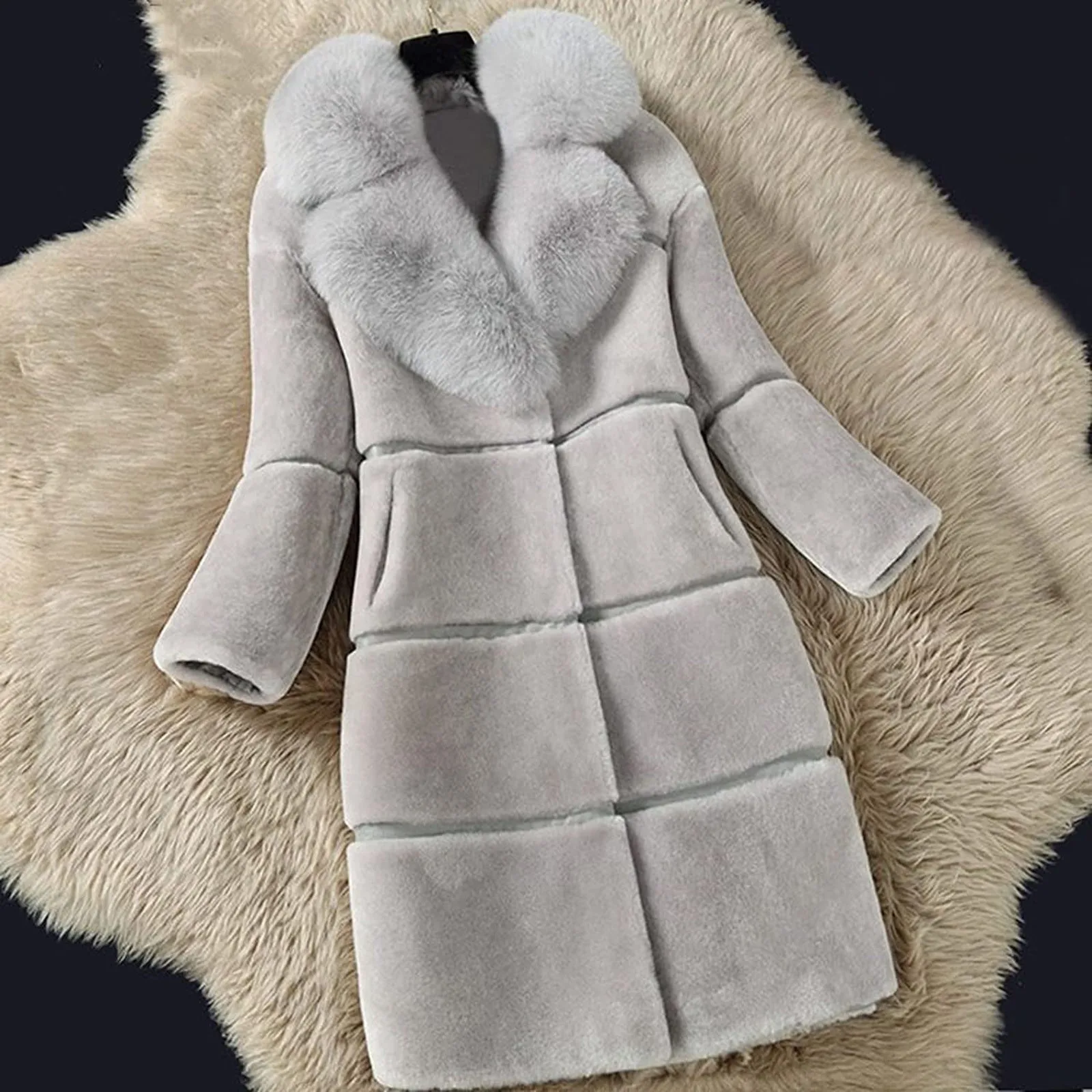 

Fashion Women Plus Size Solid Colors Winter Warm Office Ladies Faux Fur Cardigan Coat Slim Jacket Outerwear Casaco Feminino#g3