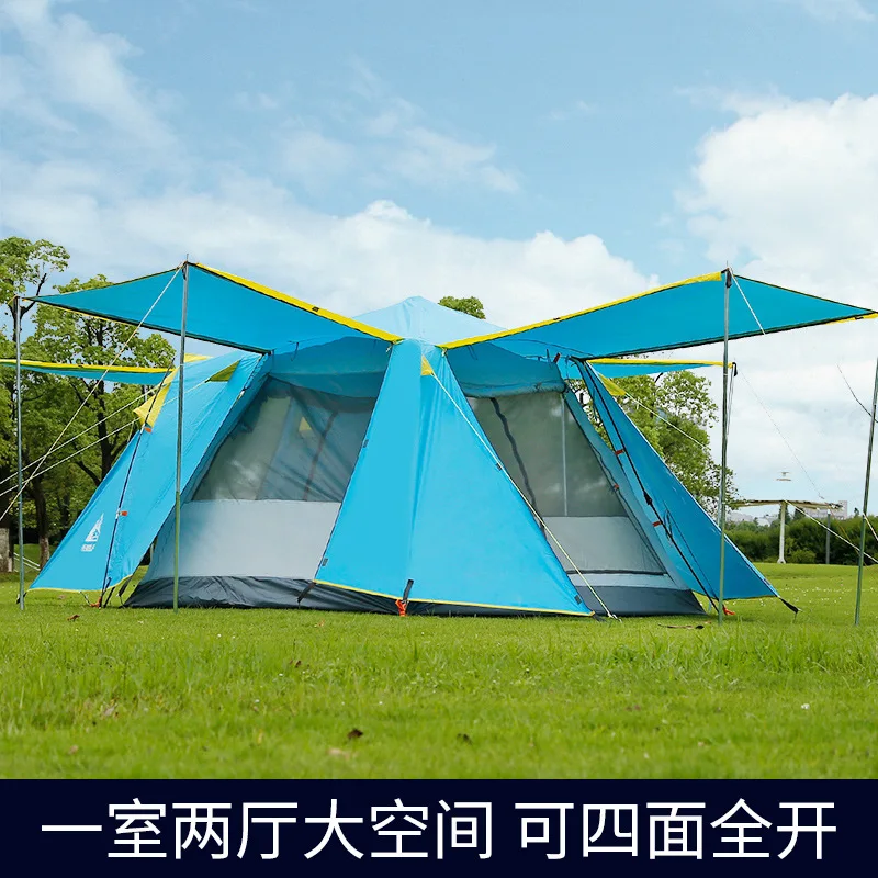 HEwolf outdoor one room one hall multi-person tent field camping, 4-5 people automatic tent four door camping tent have one pole
