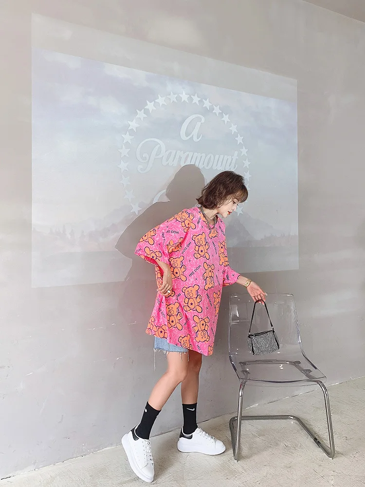

[Biutefou] 2021 New Arrival Summer Women Long Large Size Bear Print Dress