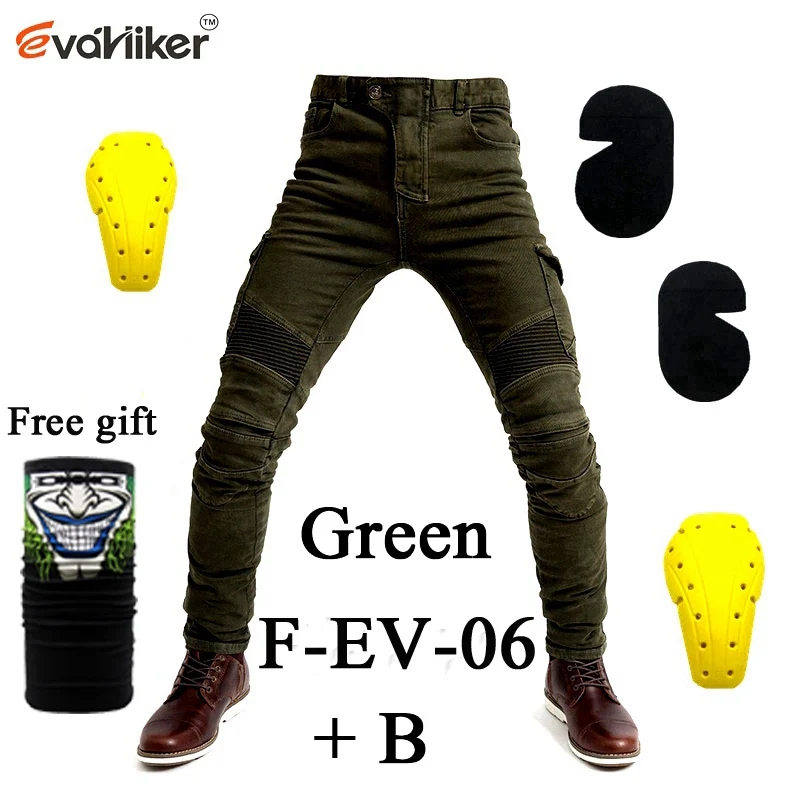 F-EV-06 Green B Высокое качество шорты джинсы локомотив с коленом протектор Rider брюки CE gear мотоциклетные шорты досуг культивировать старые джинсы Cow - Цвет: F-EV-06 Green B
