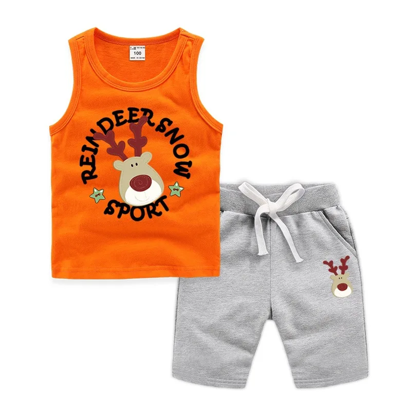 

Children's Sleeveless Vest Set Summer Cartoon Animal Children's Set 100% Cotton Boy Girl Christmas Vest + Shorts Baby Set