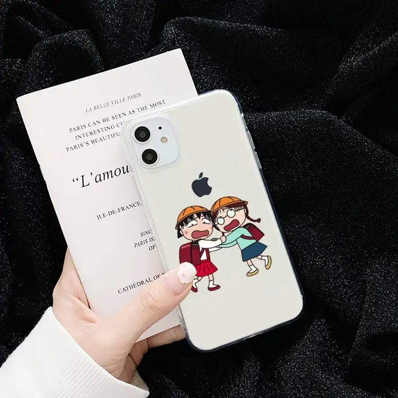 

cute Chibi Maruko-chan Phone Case Transparent for iPhone 6 7 8 11 12 s mini pro X XS XR MAX Plus cover funda shell