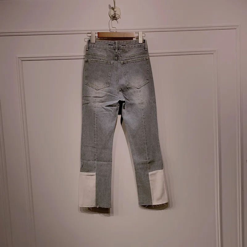 

Pants Women Jeans 2021 Autumn and Winter All-match Fashionable High-waist Stitching Washed Jeans Straight Leg Pants Women