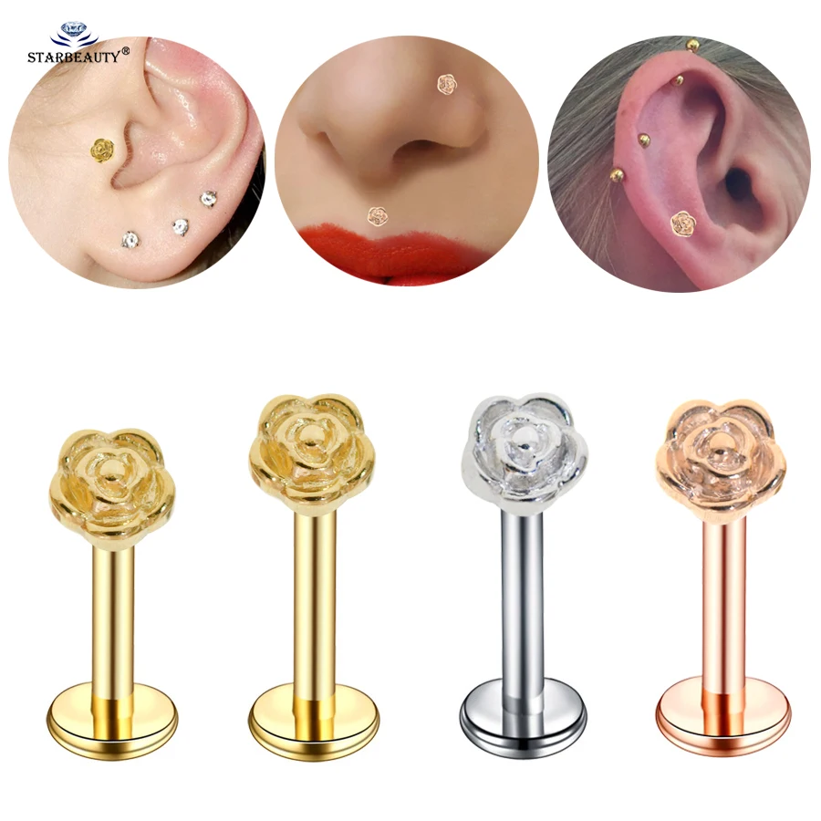 Starbeauty 1 шт. 16G 6/8 мм розовый спиральный пирсинг кольцо гвоздик в нос для ушей