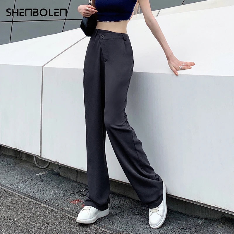 

Causal Solid Grau Pants 90s High Waist Straight Pants For Women Chic Suit Pants Loose Trousers Trendy Streetwear Retro