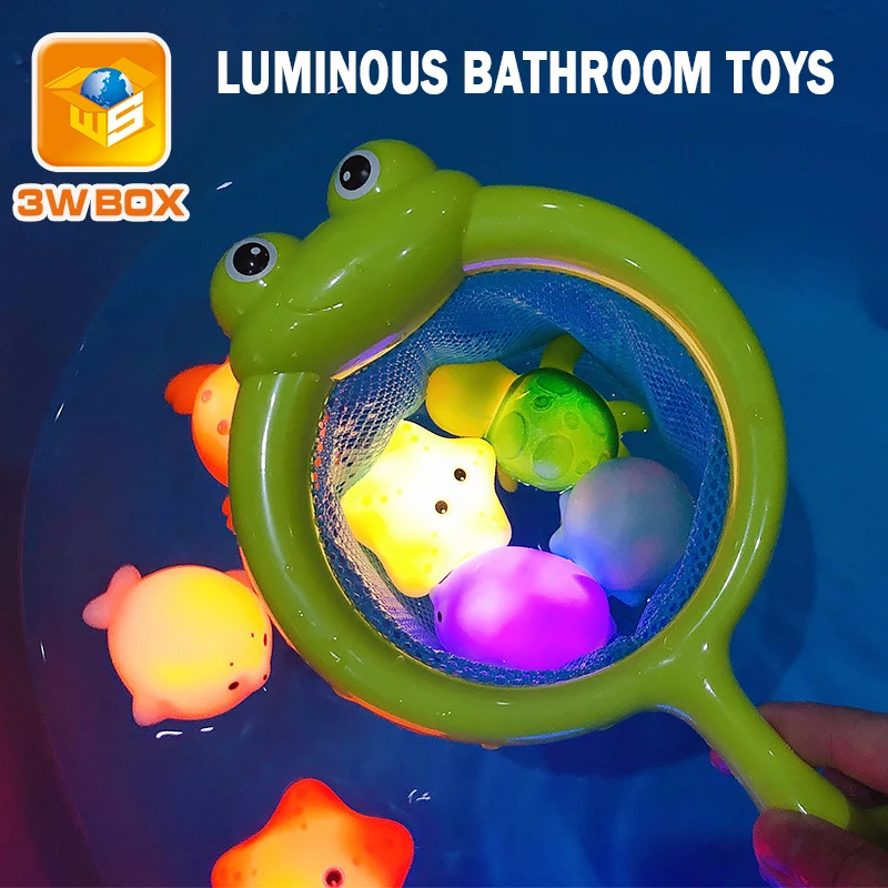 

Games for babies Induction Luminous Frogs Animal Floating Light Net Fishing Water Bathing Swimming kit for toys 0 12 months