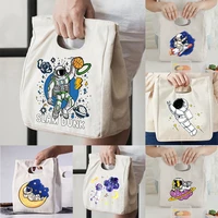 2022 new print canvas handbags portable insulation lunch bag food storage bags bento bag outdoor picnic insulated luncheon bags