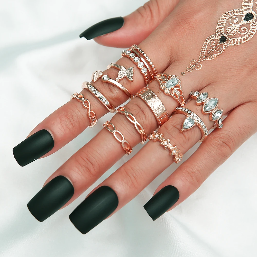 

Adjustable Butterfly Heart Rings Set Vintage Gold Crown Rhinestone Stone Engagement Rings Women Unusual Jewelry Accessories 2020