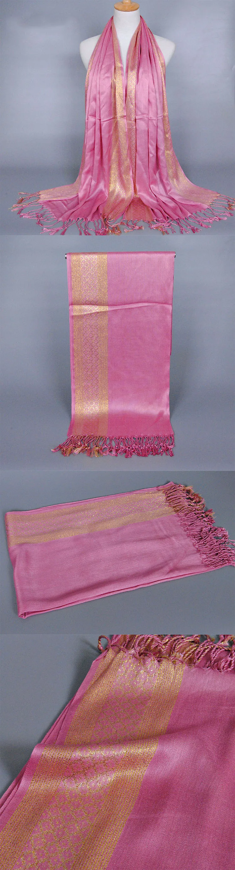 Cotton Lady Scarf Islamic Hot Sale Golden Thread Headband 16 Colors Scarves Women Soft Shawl Tassel Wrap