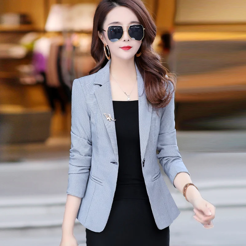 2020 Autumn Spring Plaid Women's Blazer Elegant fashion casual Lady Blazers Coat Female Big S-3XL Business Jacket Formal Suit