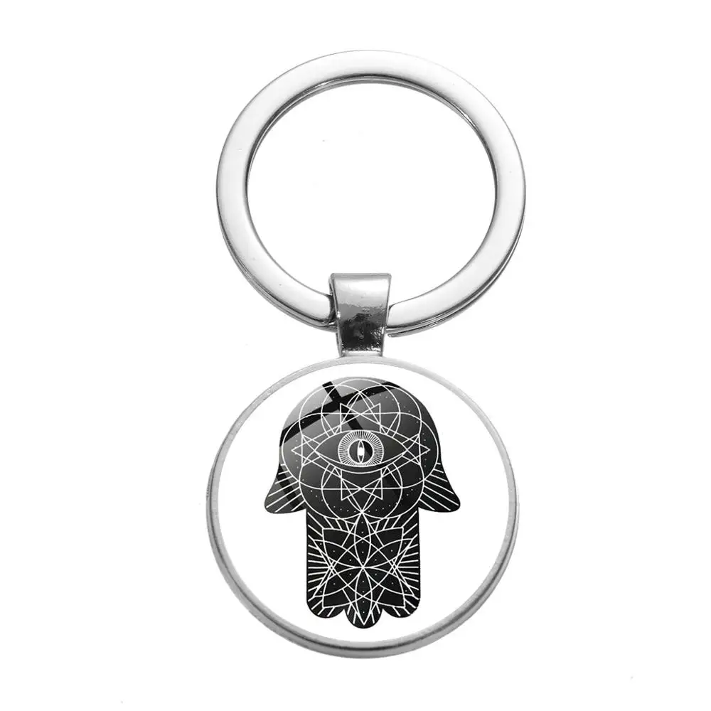 Vintage Fatima Hand Metal Keychain Punk Evil Eye Hamsa Hexagram Picture Glass Cabochon Pendant Car Keyring Bag Key Holder | Украшения и