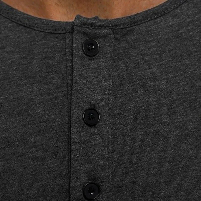 Мужская Однотонная футболка на пуговицах Повседневная облегающая с длинными