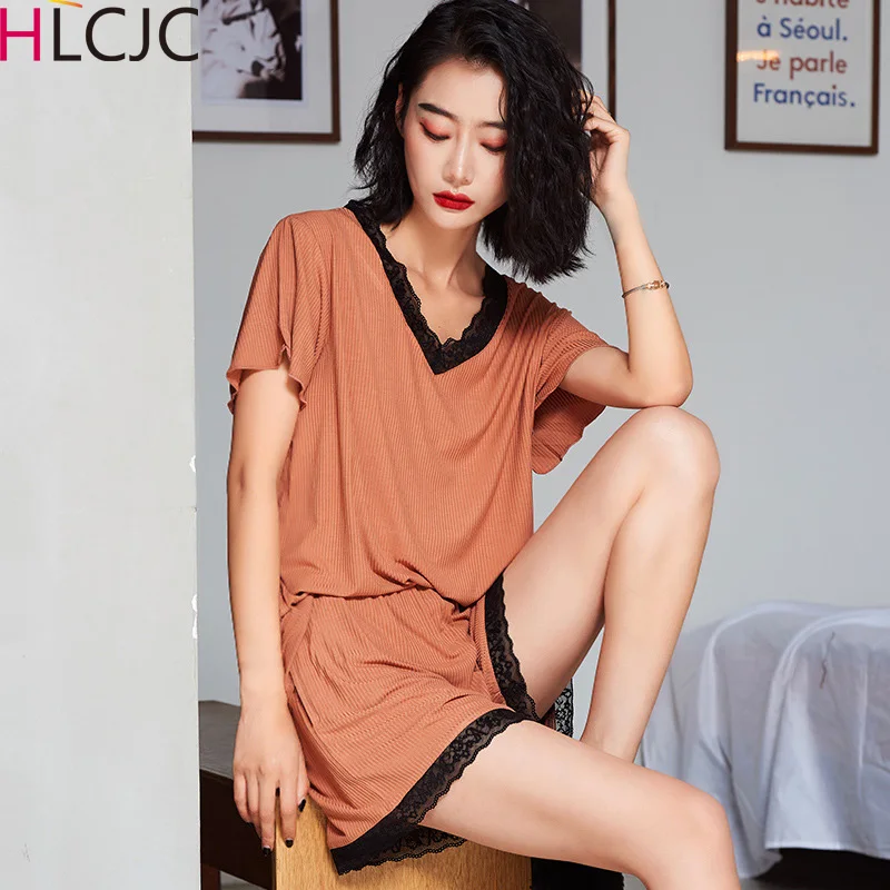 

Women Sleeve Tops Shorts Trousers Women New Pajamas Modal Lace Nightwear Pyjama Girl Lingerie Sleepwear Clothes Casual Homewear