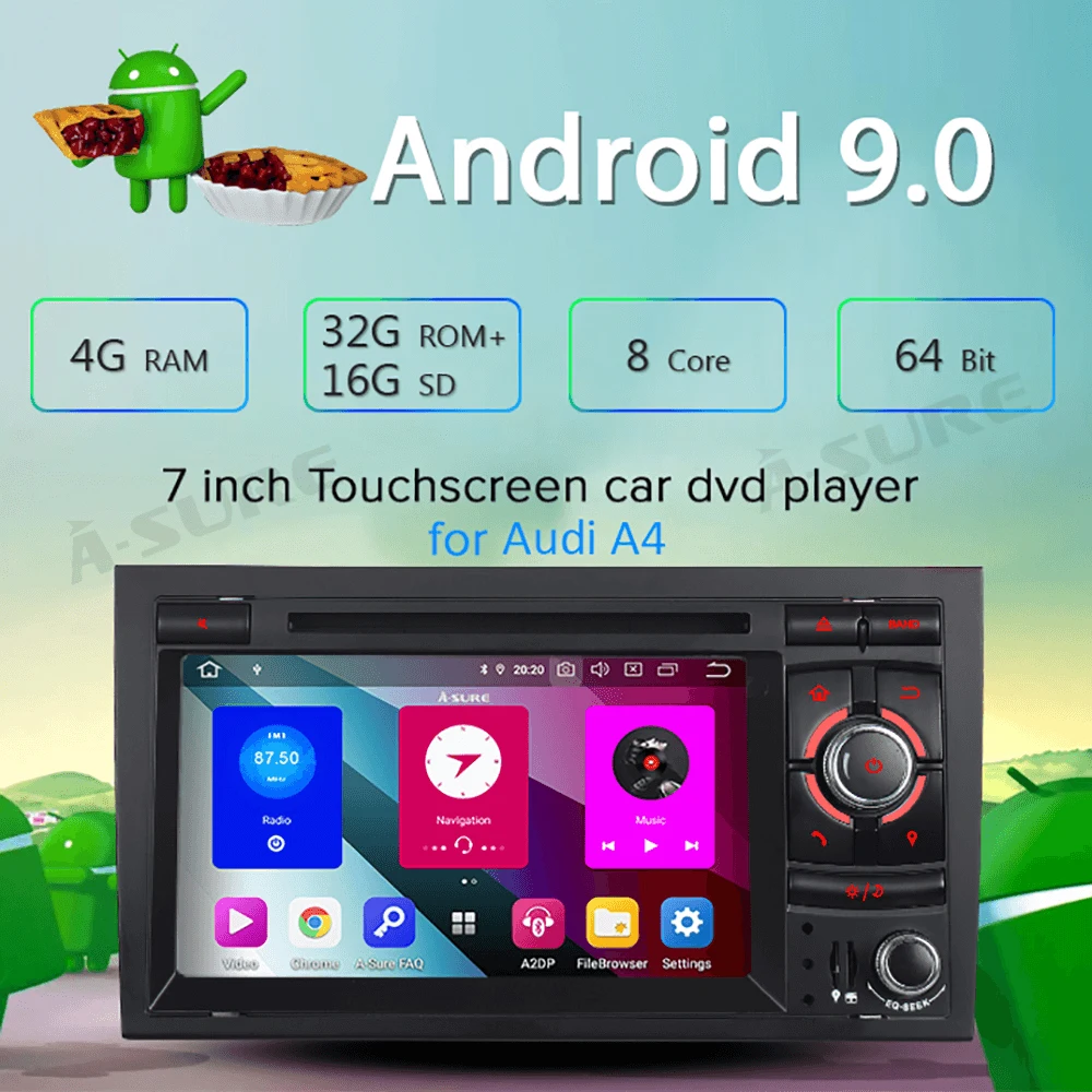 Автомобильный мультимедийный плеер A Sure 7 дюймов 2 Din 8 ядер Android 9 0 авто радио