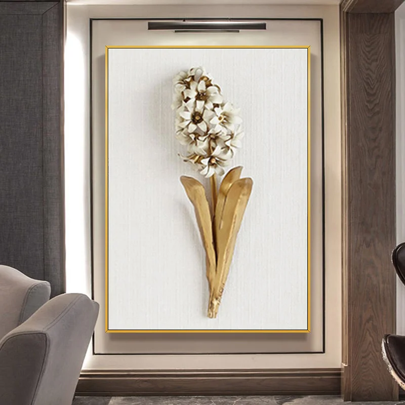

Golden Plant Leaves and Flowers Wall Art Canvas Painting Wall Pictures for Living Room Nordic Decoration Pictures Morden Decor
