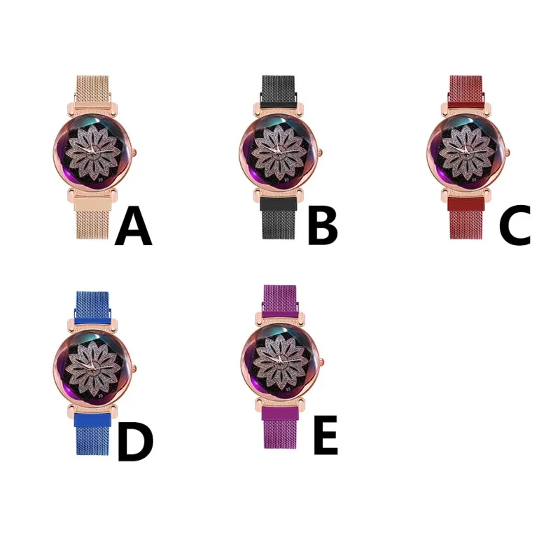 

Women Quartz Magnet Buckle Starry Sky Flower Watch Luxury Ladies Stainless Steel Quartz Watch Lady Wristwatch Decoration