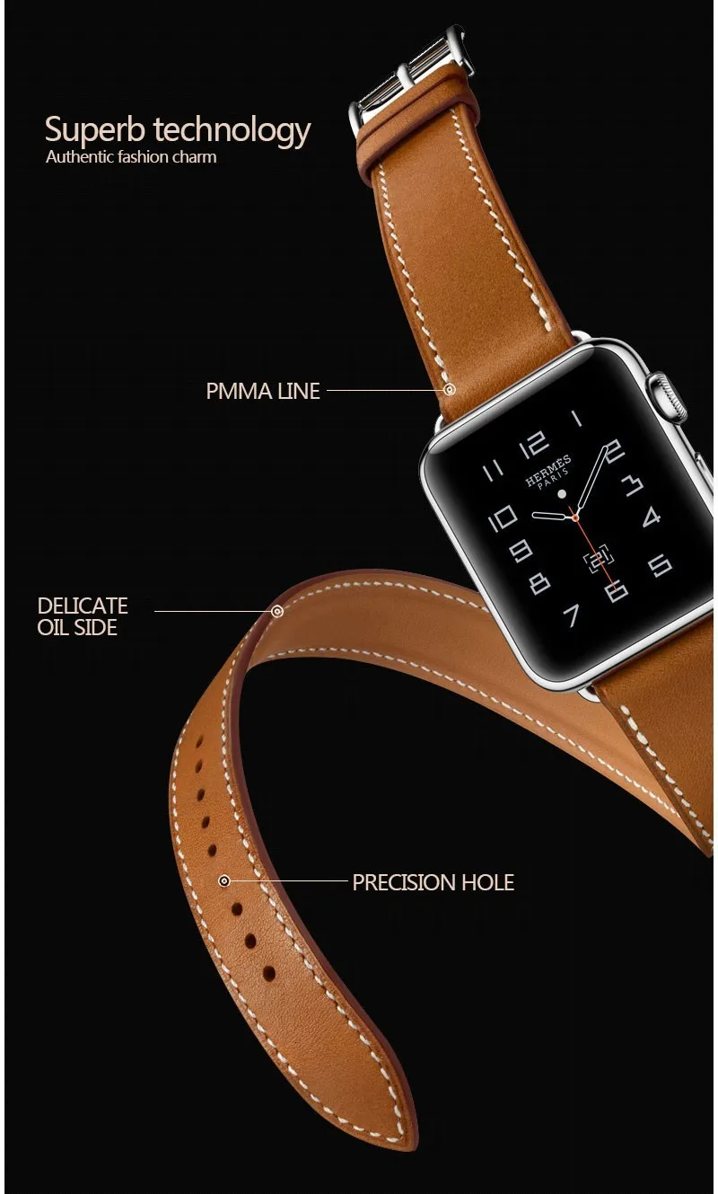 FOHUAS Экстра длинный ремешок из натуральной кожи двойной тур Браслет Кожаный ремешок для часов для Apple Watch серии 2 38 мм amd 42 мм женщина